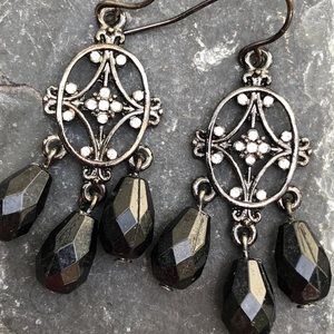 Black crystal and silver hardware earrings